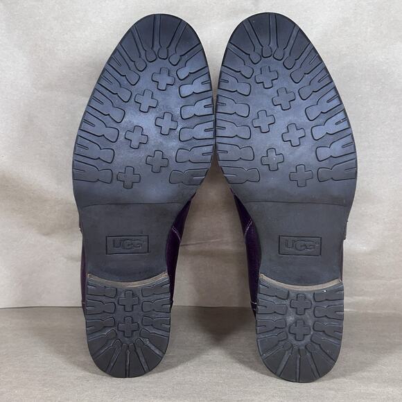 UGG Women Sz 8.5 Aureo Leather Zippered Ankle Bootie Almond Toe Burgundy Purple - Picture 6 of 10